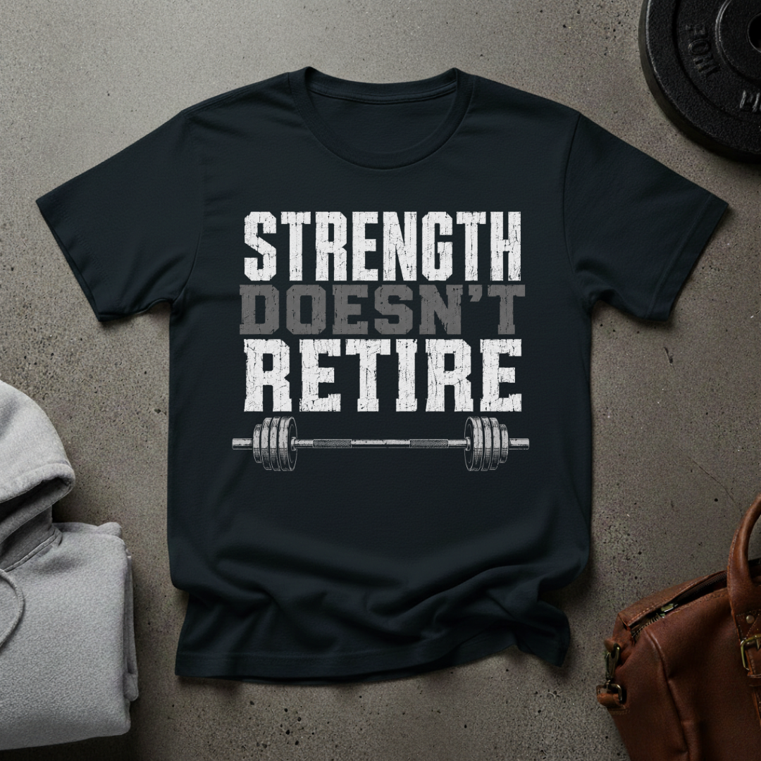 Strength Doesn't Retire Barbell T-Shirt