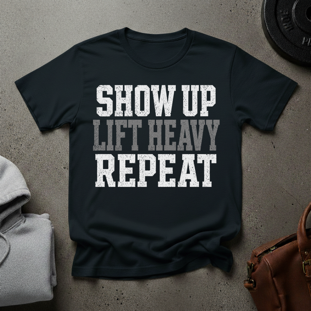 Show Up Lift Heavy Repeat Gym T-Shirt