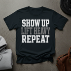 Show Up Lift Heavy Repeat Gym T-Shirt