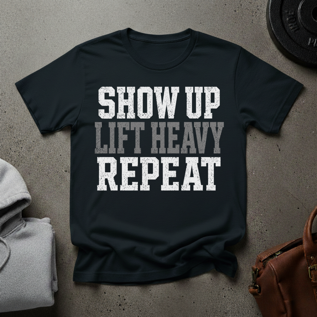 Show Up Lift Heavy Repeat Gym T-Shirt