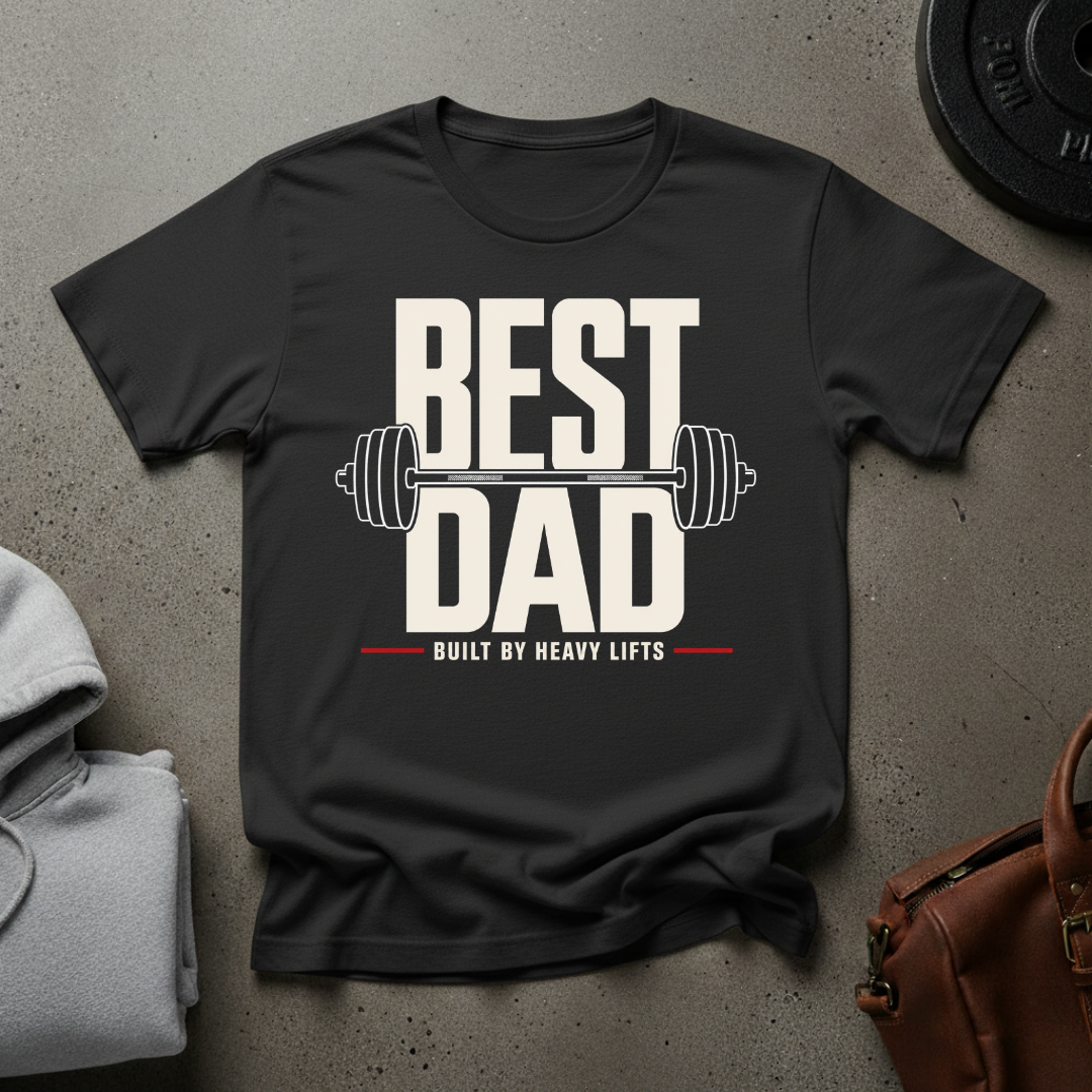 Best Dad Built by Heavy Lifts Gym T-Shirt