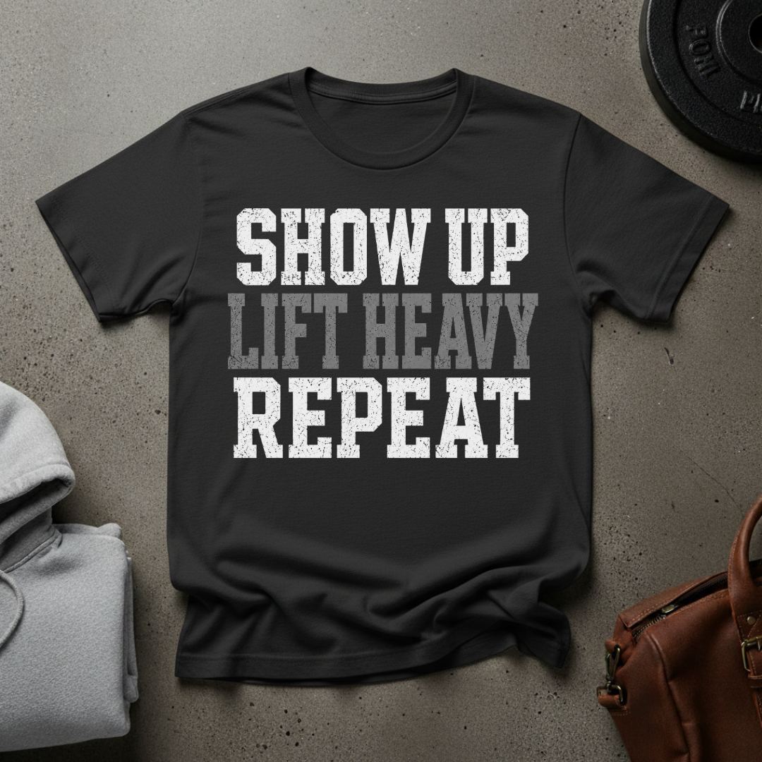 Show Up Lift Heavy Repeat Gym T-Shirt