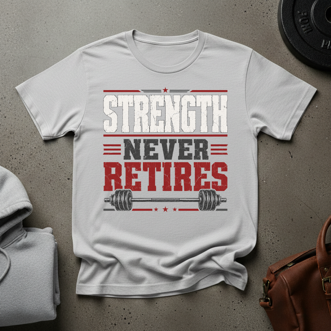 Strength Never Retires Barbell T-Shirt