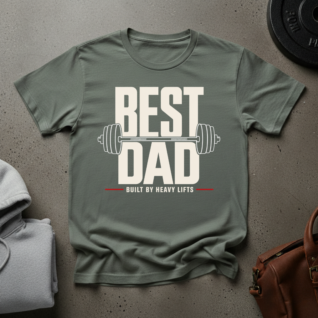 Best Dad Built by Heavy Lifts Gym T-Shirt