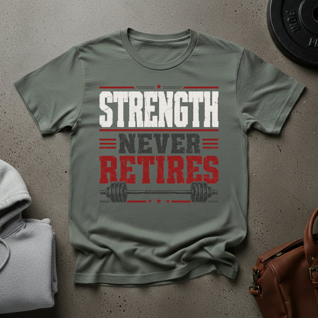 Strength Never Retires Barbell T-Shirt