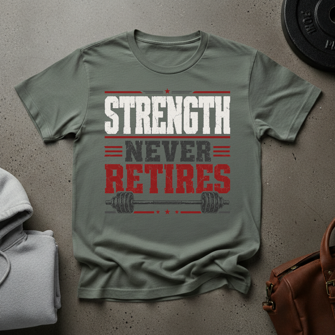 Strength Never Retires Barbell T-Shirt