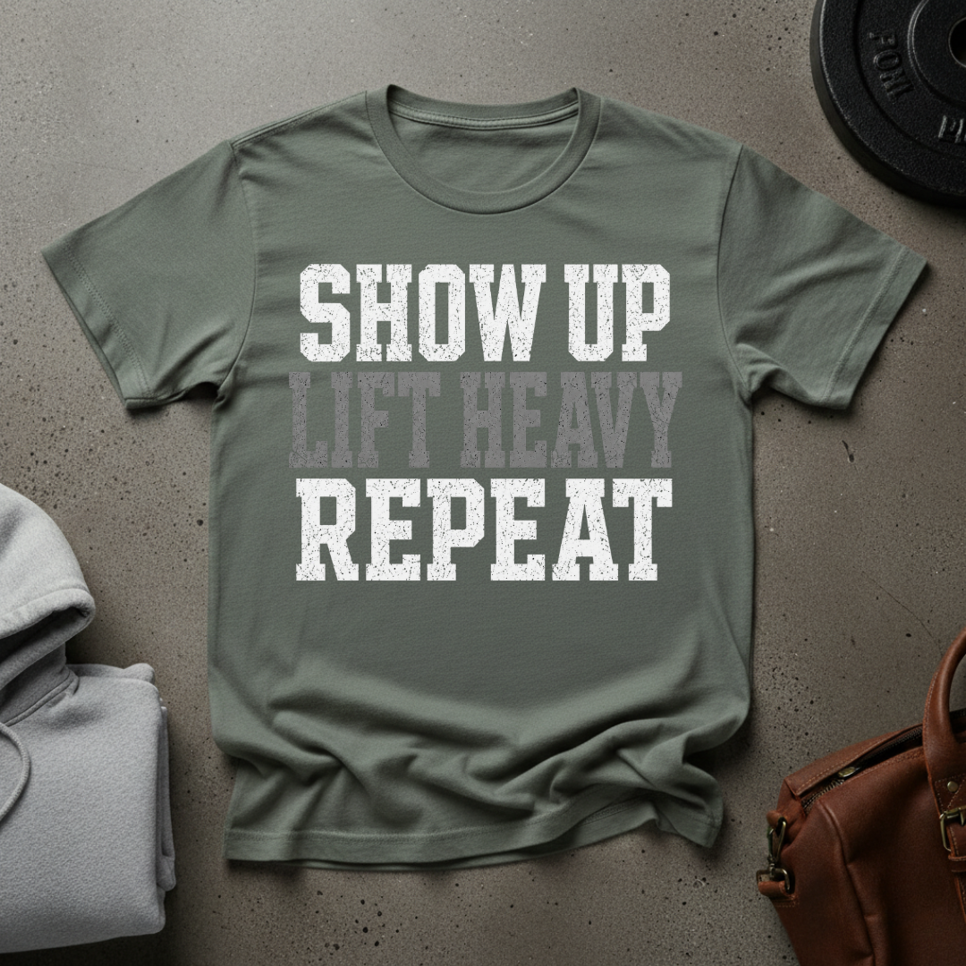 Show Up Lift Heavy Repeat Gym T-Shirt