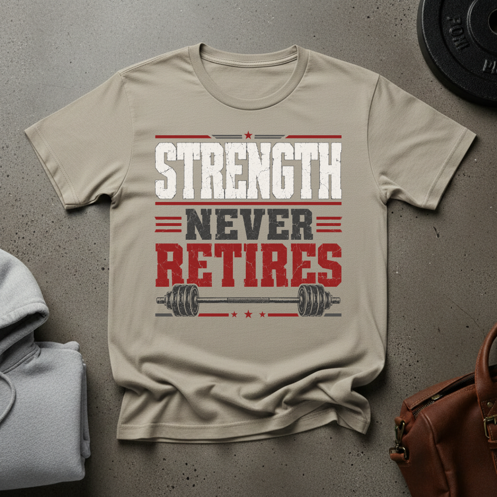 Strength Never Retires Barbell T-Shirt