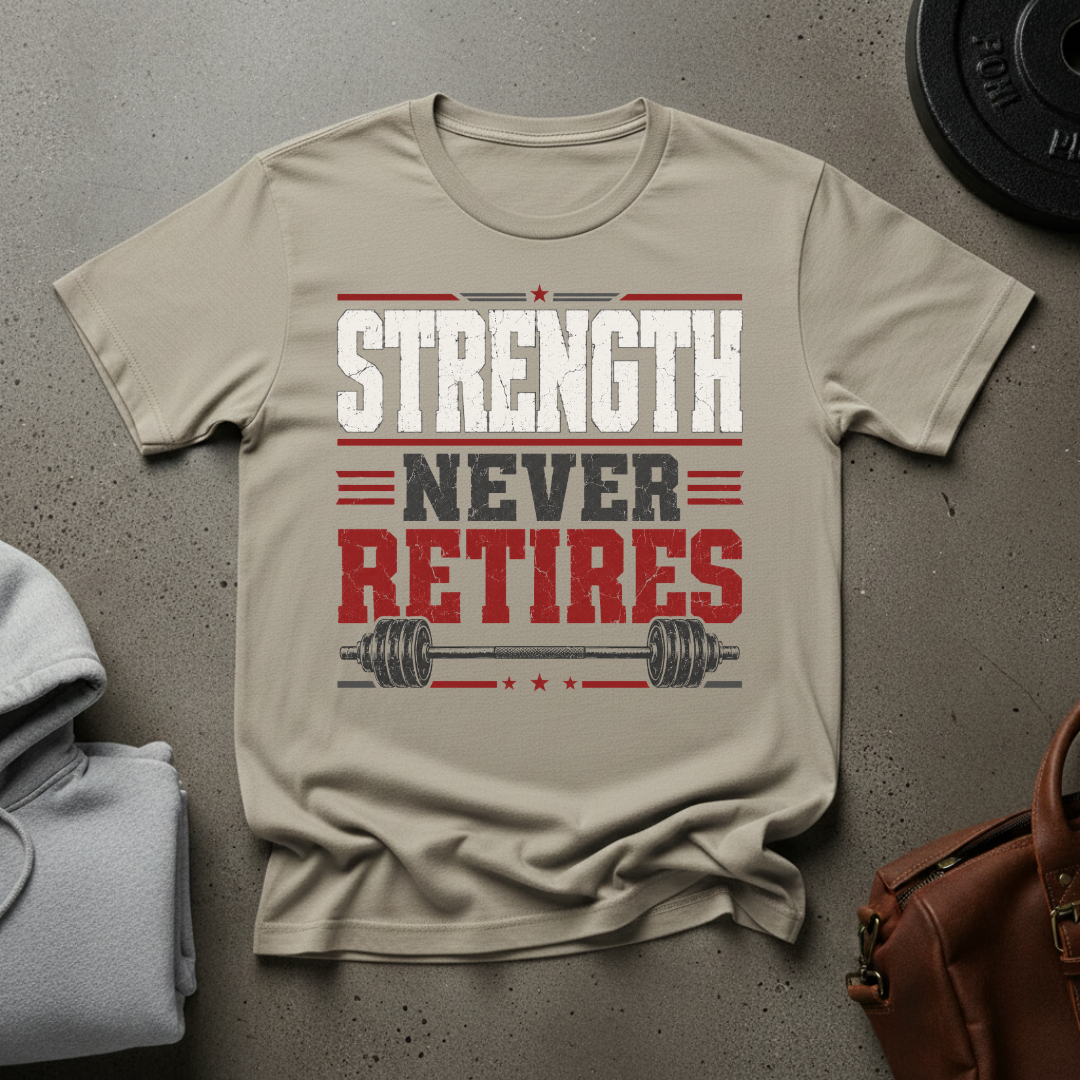Strength Never Retires Barbell T-Shirt