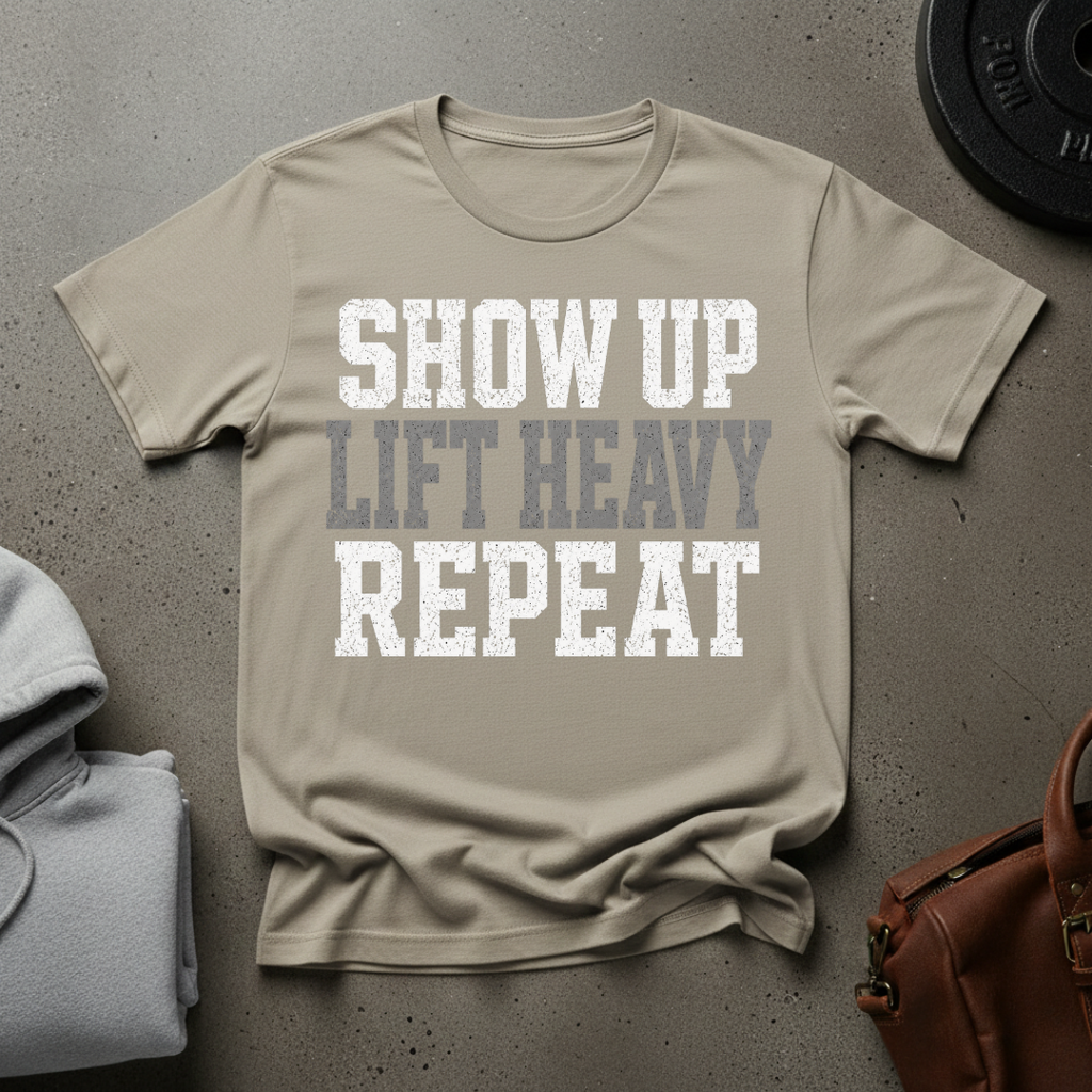 Show Up Lift Heavy Repeat Gym T-Shirt