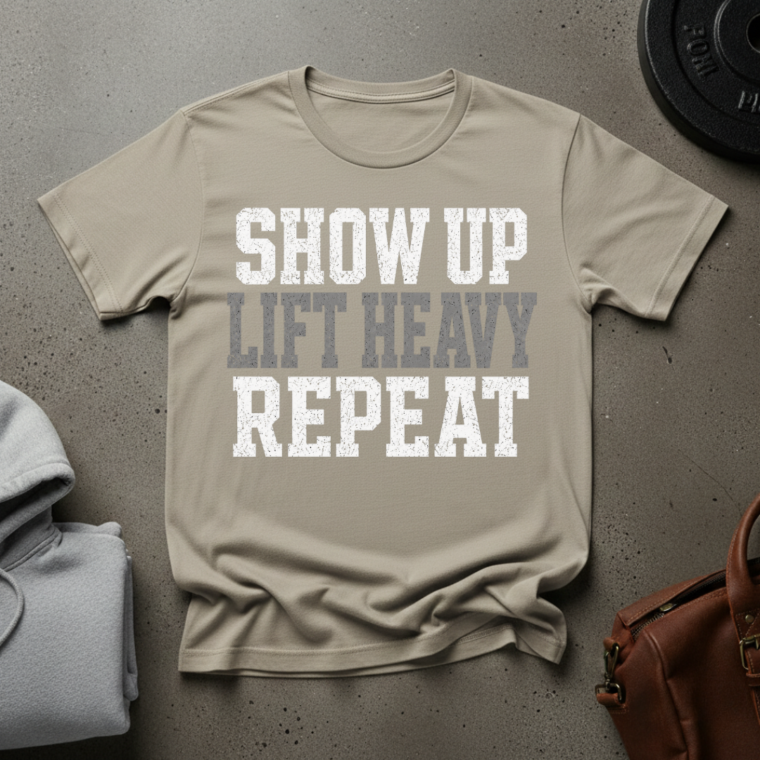 Show Up Lift Heavy Repeat Gym T-Shirt