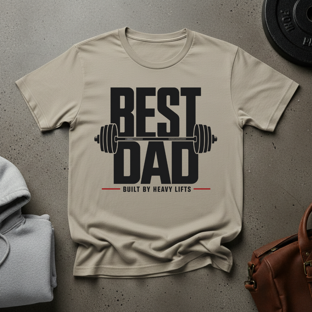 Best Dad Built by Heavy Lifts Gym T-Shirt