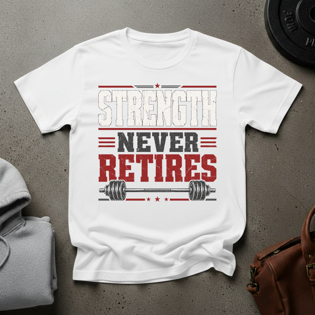 Strength Never Retires Barbell T-Shirt